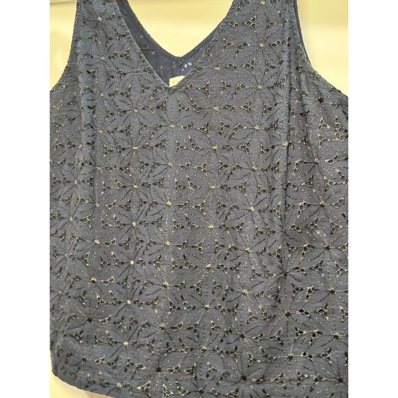 A New Day Navy Blue Lined with Contrasting Black Eyelet Tank Top Size XL - Picture 3 of 13